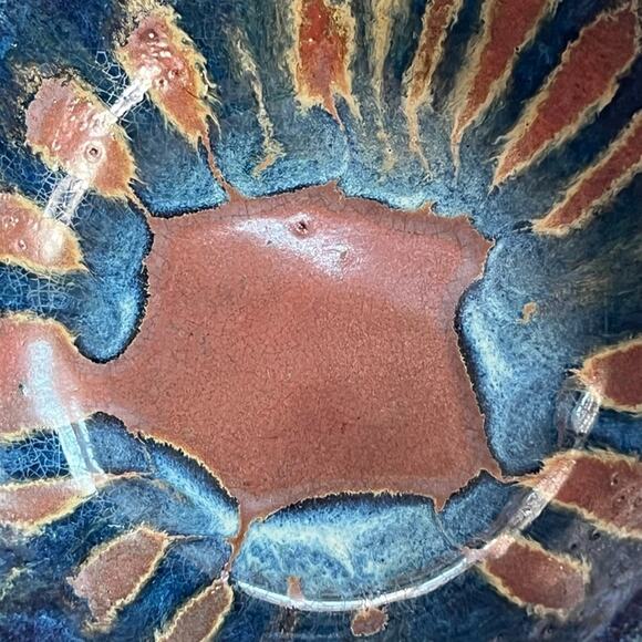 Art Studio Pottery Stoneware Bowl 9.5" Glossy Finish Multicolor Abstract Design - Picture 2 of 9